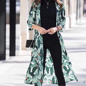 Rachel Zoe Designer Green Palm Leaf Kimono Caftan